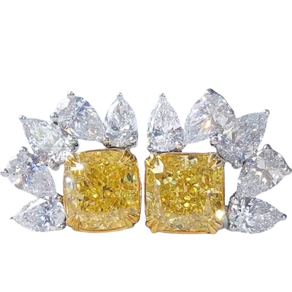 Yellow Crystal CZ Stud Earrings - Picture 2 of 2
